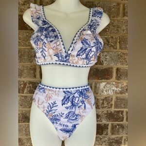 Cupshe French Floral flutter strap two piece Bikini in a size Large NWT